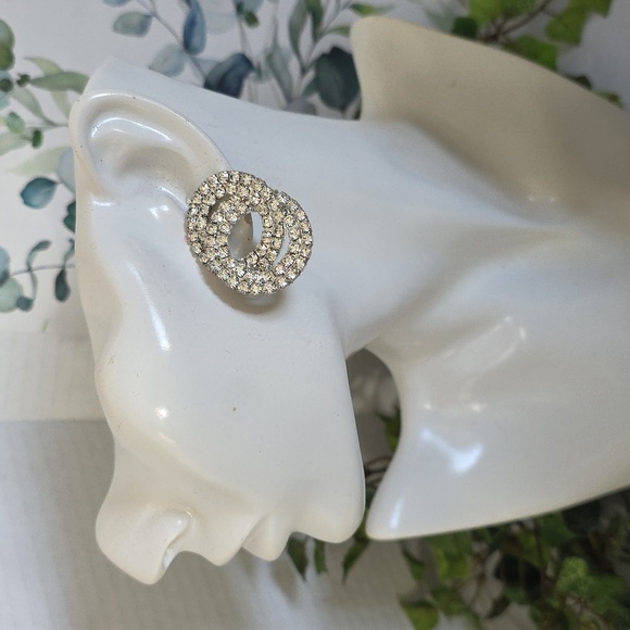 Statement Silver Interlocking Circles With Clear Rhinestones - Picture 8 of 9